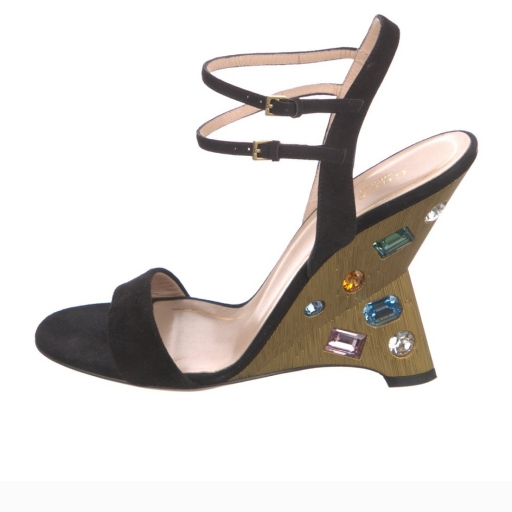 RARE Gucci Black Suede Heels with Multicolor Gems